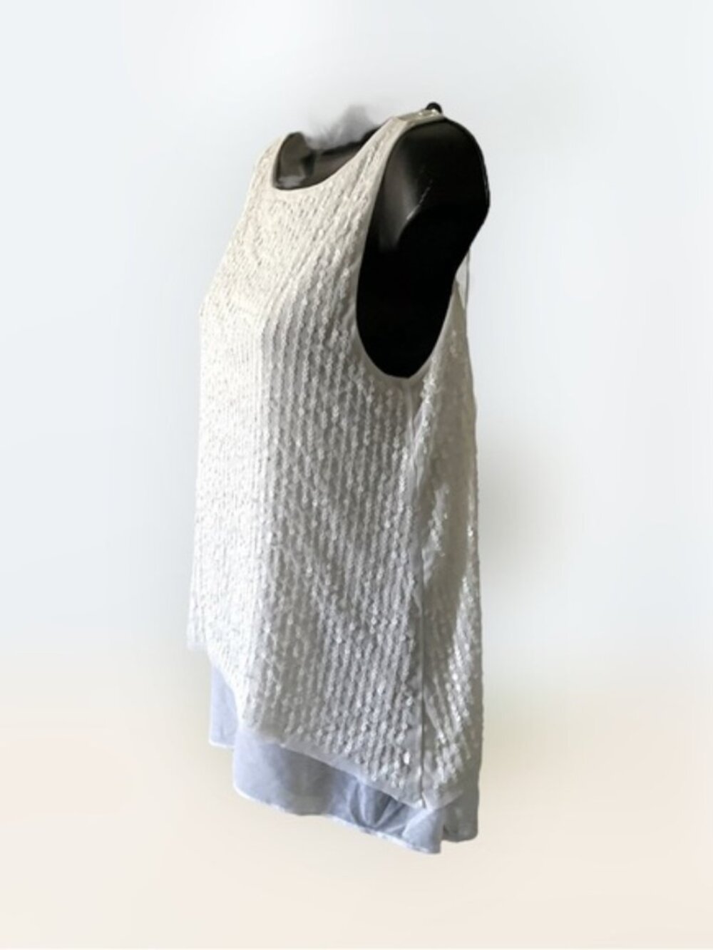 Jennifer Lopez Sequin Ivory Off White Sleeveless Blouse‎ Tank Top Size Med